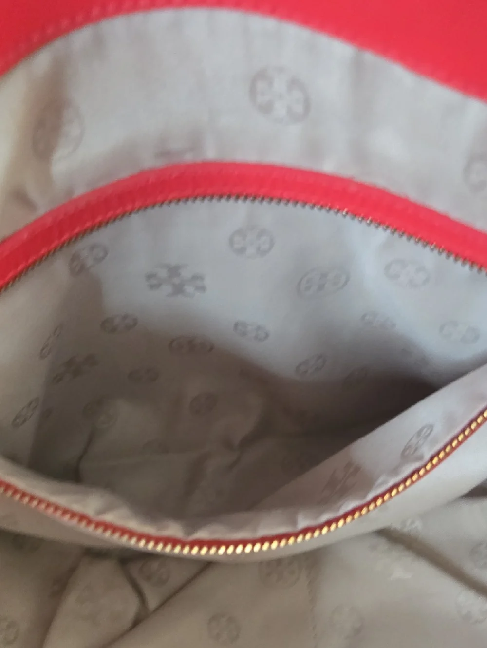 Tory Burch  Coral Red  LaserCut Tote Bag.  EUC